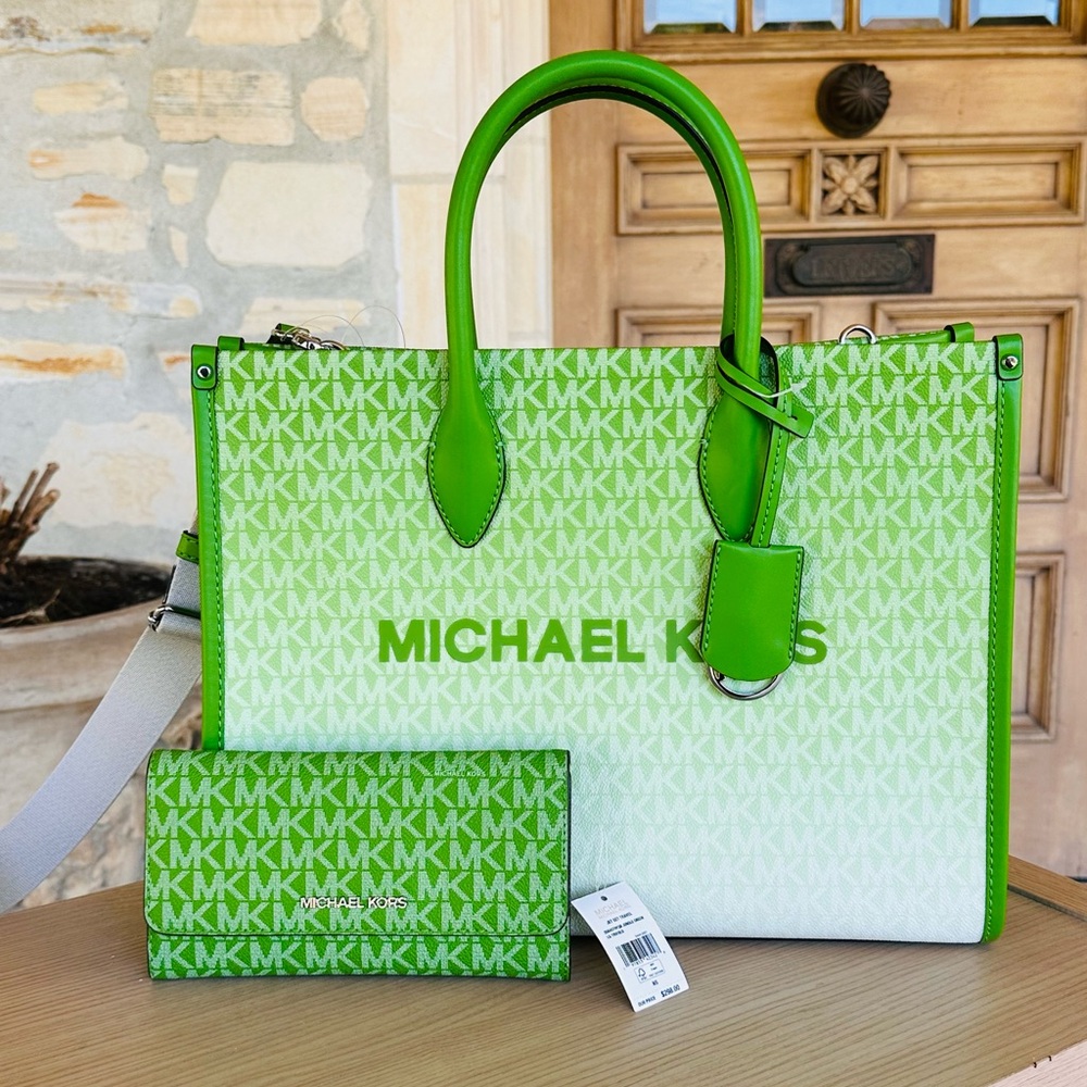 Michael Kors Vibrant Green and White Tote